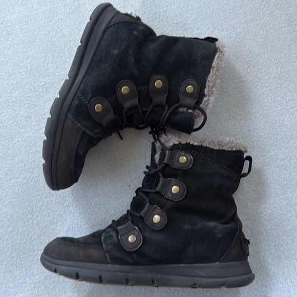 Sorel Boots Explorer Joan winter black suede lace‎ up warm Women’s size 7.5 - Picture 2 of 11